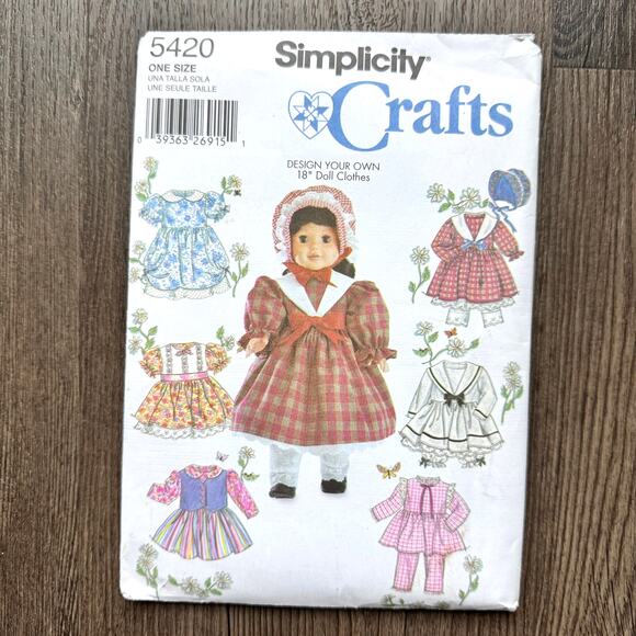UNCUT Vintage Y2K Simplicity 5420 Sewing Pattern 18" Doll Clothes Make Your Own - Picture 1 of 2